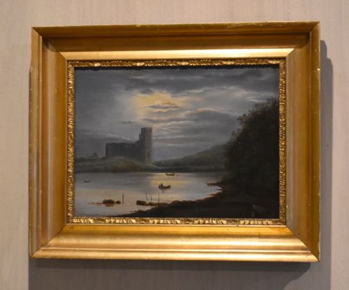 dutch moonlit landscape nocturne oil painting - CATEGORY: ANTIQUE ART - DATED 1890