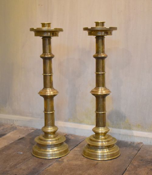 pair of large victorian gothic revival candlesticks - CATEGORY: ANTIQUE LIGHTING - DATED 1880