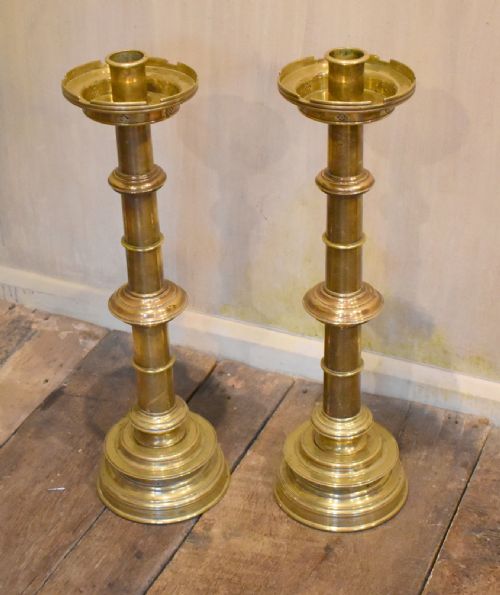 PAIR OF LARGE VICTORIAN GOTHIC REVIVAL CANDLESTICKS - ADDITIONAL PHOTO 1