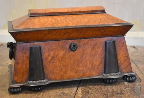 SUPERB REGENCY BURR ELM TEA CADDY - ADDITIONAL PHOTO 4