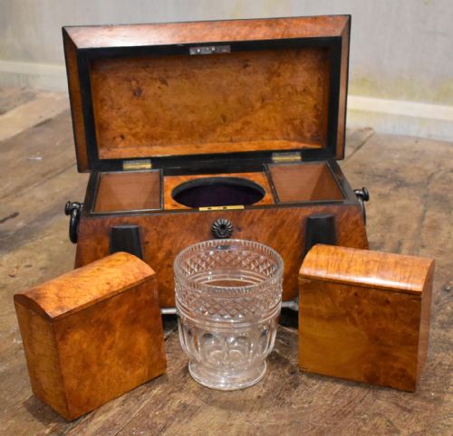 SUPERB REGENCY BURR ELM TEA CADDY - ADDITIONAL PHOTO 8