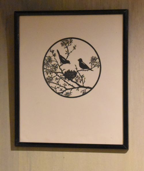 nesting birds silhouette - CATEGORY: ANTIQUE ART - DATED 1920