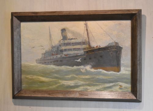 shipping scene oil painting - CATEGORY: ANTIQUE ART - DATED 1920