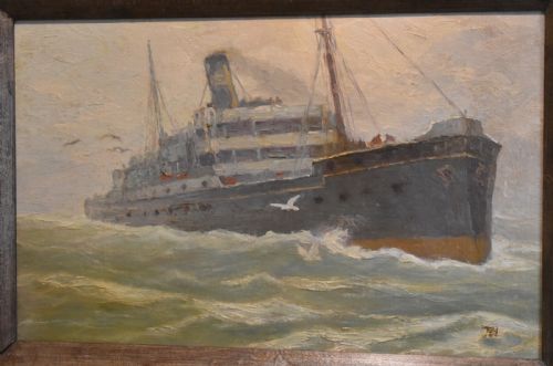 SHIPPING SCENE OIL PAINTING - ADDITIONAL PHOTO 2