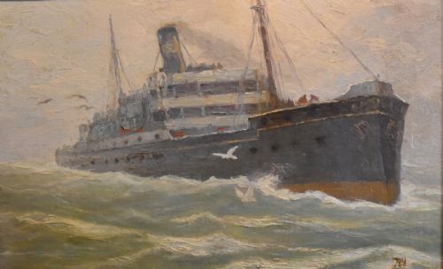 SHIPPING SCENE OIL PAINTING - ADDITIONAL PHOTO 3