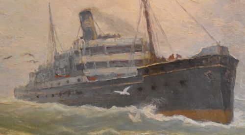 SHIPPING SCENE OIL PAINTING - ADDITIONAL PHOTO 4