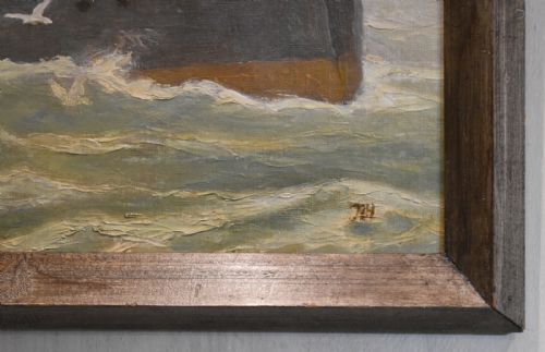 SHIPPING SCENE OIL PAINTING - ADDITIONAL PHOTO 5