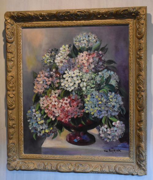 STILL LIFE OIL PAINTING OF HYDRANGEAS - ADDITIONAL PHOTO 1