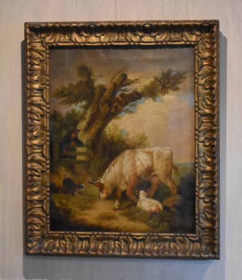 late georgian oil painting depicting farmer and animals - CATEGORY: ANTIQUE ART - DATED GEORGIAN