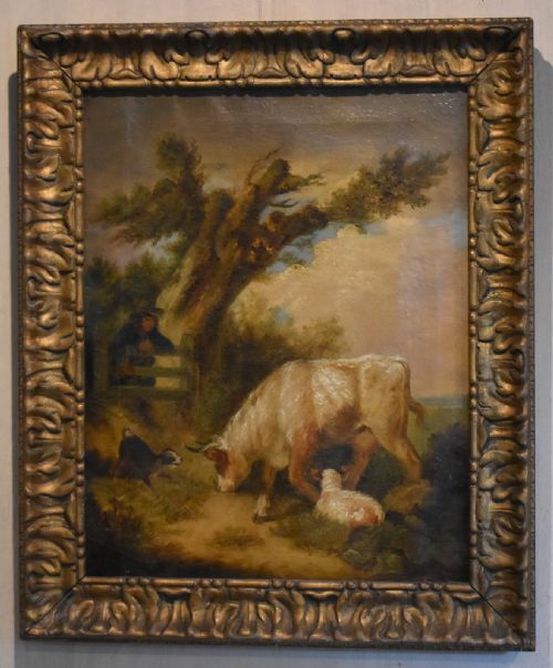 LATE GEORGIAN OIL PAINTING DEPICTING FARMER AND ANIMALS - ADDITIONAL PHOTO 1
