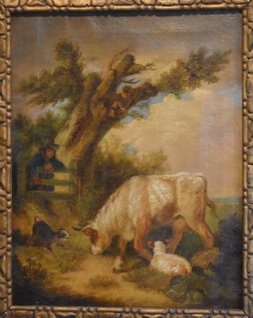 LATE GEORGIAN OIL PAINTING DEPICTING FARMER AND ANIMALS - ADDITIONAL PHOTO 2