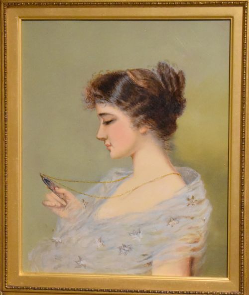 OIL PAINTING OF A LADY HOLDING A MINIATURE - ADDITIONAL PHOTO 2