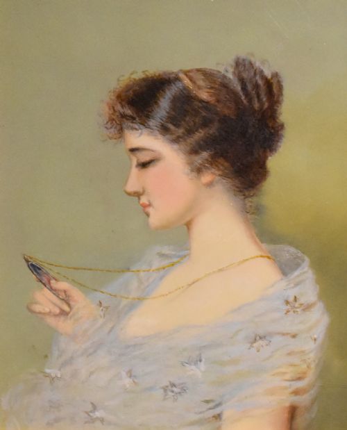 OIL PAINTING OF A LADY HOLDING A MINIATURE - ADDITIONAL PHOTO 3