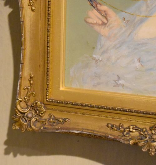 OIL PAINTING OF A LADY HOLDING A MINIATURE - ADDITIONAL PHOTO 4