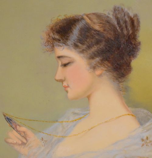OIL PAINTING OF A LADY HOLDING A MINIATURE - ADDITIONAL PHOTO 5