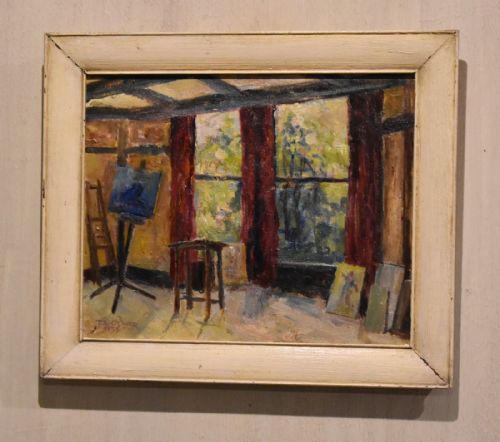 artists studio interior oil painting by jaoliver - CATEGORY: ANTIQUE ART - DATED 1950