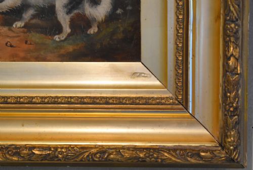 VICTORIAN OIL PAINTING OF A DOG WITH A STICK - ADDITIONAL PHOTO 5