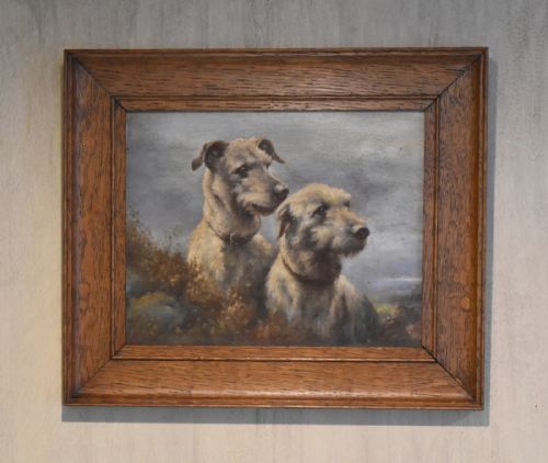 oil painting of two irish wolfhounds - CATEGORY: ANTIQUE ART - DATED 1920