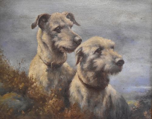 OIL PAINTING OF TWO IRISH WOLFHOUNDS - ADDITIONAL PHOTO 2