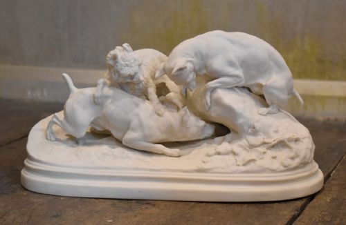 victorian parian dog group by copeland - CATEGORY: ANTIQUE CERAMICS - DATED 1880