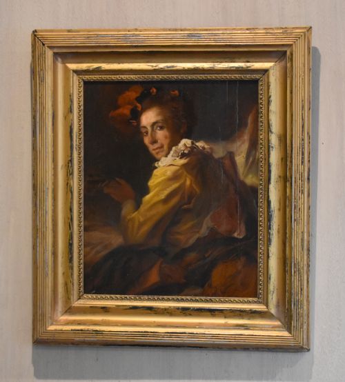 oil painting of a man with lute - CATEGORY: ANTIQUE ART - DATED 1880