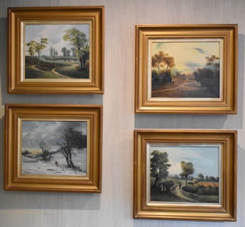 set of four oil landscape paintings of the seasons - CATEGORY: ANTIQUE ART - DATED 1910