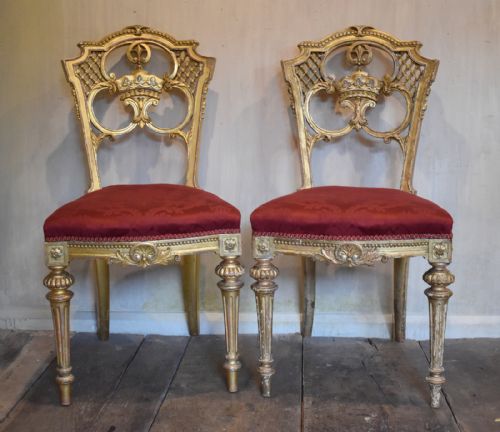 superb pair of gilt salon chairs ex clumber park - CATEGORY: ANTIQUE CHAIRS - DATED 1880