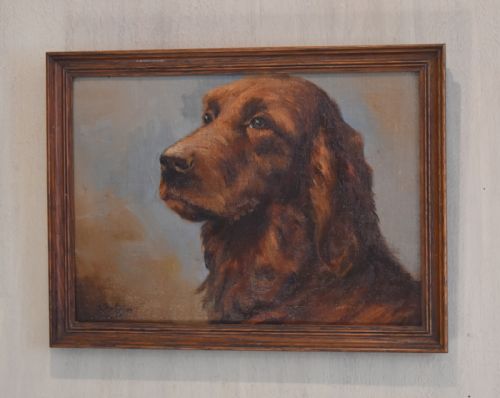 dog oil painting of a red setter by thomas paterson - CATEGORY: ANTIQUE ART - DATED 1920