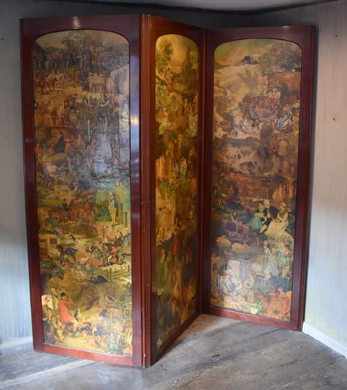 victorian mahogany three panel decoupage screen - CATEGORY: ANTIQUE MISCELLANEOUS - DATED 1870