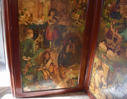 VICTORIAN MAHOGANY THREE PANEL DECOUPAGE SCREEN - ADDITIONAL PHOTO 2