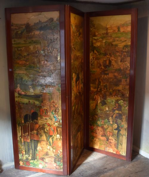 VICTORIAN MAHOGANY THREE PANEL DECOUPAGE SCREEN - ADDITIONAL PHOTO 3