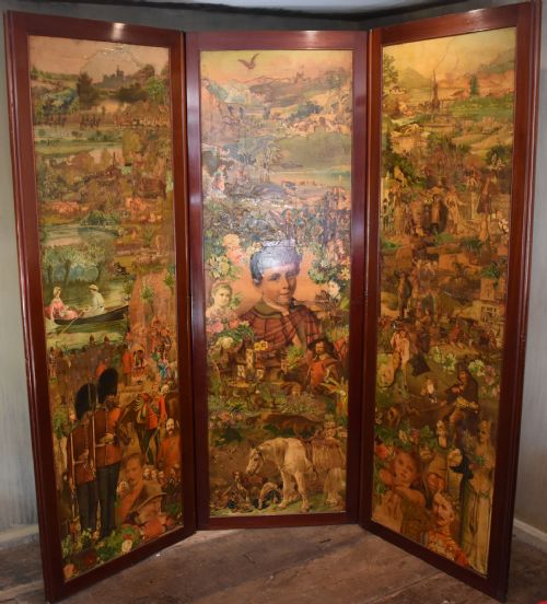 VICTORIAN MAHOGANY THREE PANEL DECOUPAGE SCREEN - ADDITIONAL PHOTO 6