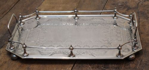 FINE LARGE VICTORIAN SILVER PLATE GALLERIED TRAY - ADDITIONAL PHOTO 1