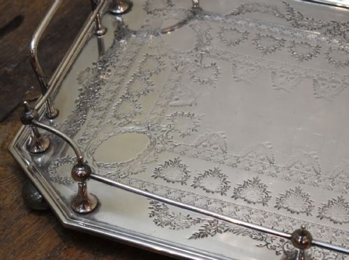 FINE LARGE VICTORIAN SILVER PLATE GALLERIED TRAY - ADDITIONAL PHOTO 4