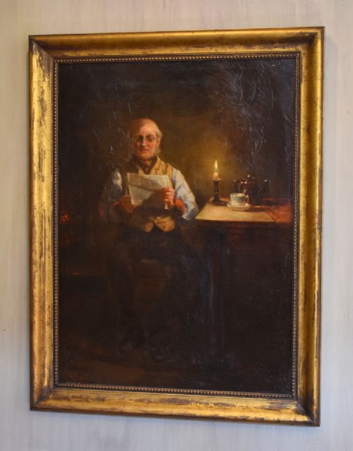 READING BY CANDLELIGHT OIL PAINTING BY JOHN FORD JONES - ADDITIONAL PHOTO 1