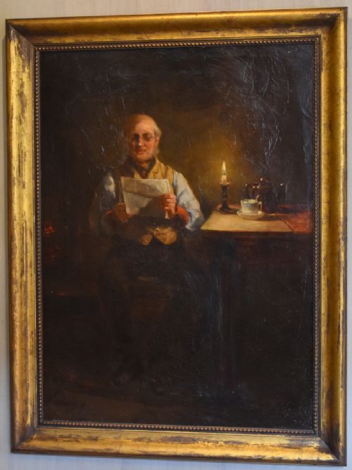 READING BY CANDLELIGHT OIL PAINTING BY JOHN FORD JONES - ADDITIONAL PHOTO 2