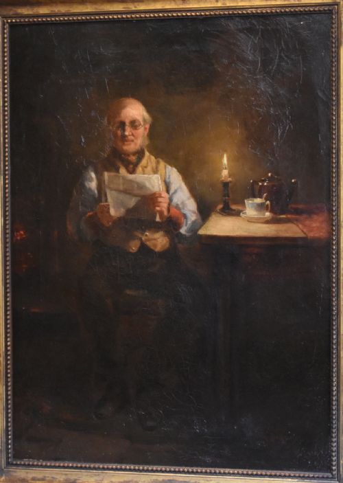 READING BY CANDLELIGHT OIL PAINTING BY JOHN FORD JONES - ADDITIONAL PHOTO 3