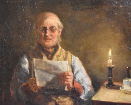 READING BY CANDLELIGHT OIL PAINTING BY JOHN FORD JONES - ADDITIONAL PHOTO 5