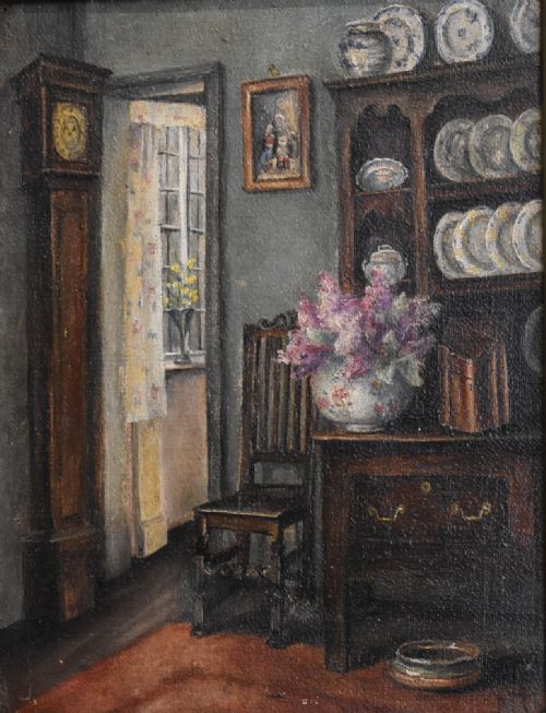 COTTAGE INTERIOR SCENE OIL PAINTING - ADDITIONAL PHOTO 3