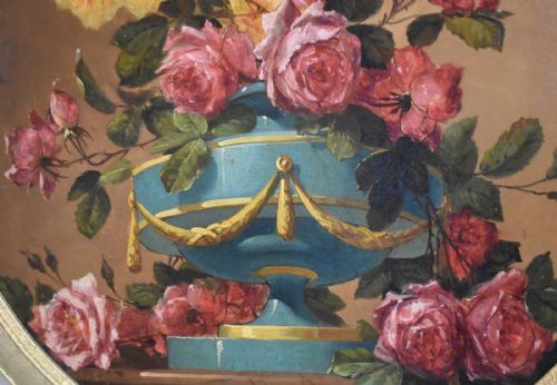 CIRCULAR STILL LIFE OIL PAINTING OF ROSES - ADDITIONAL PHOTO 3