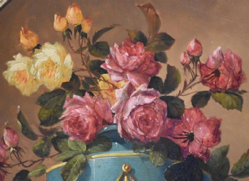 CIRCULAR STILL LIFE OIL PAINTING OF ROSES - ADDITIONAL PHOTO 5