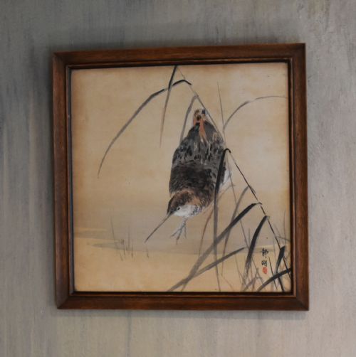 fine japanese watercolour of a wading bird - CATEGORY: ANTIQUE ART - DATED 1900