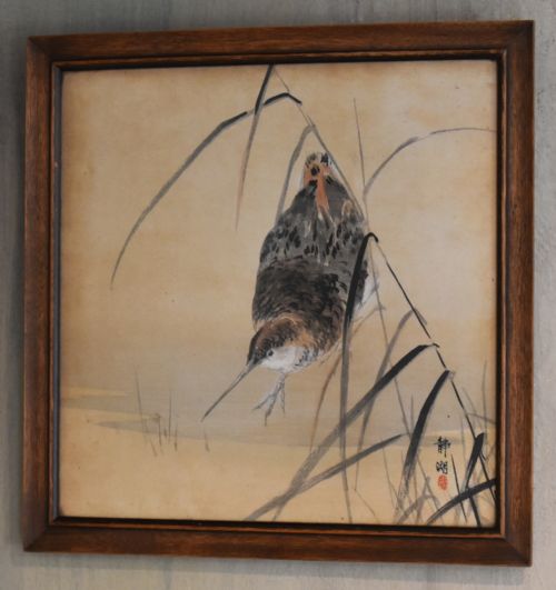 FINE JAPANESE WATERCOLOUR OF A WADING BIRD - ADDITIONAL PHOTO 1