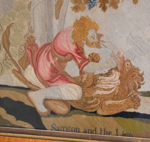 REGENCY NEEDLEWORK OF SAMSON AND THE LION - ADDITIONAL PHOTO 3