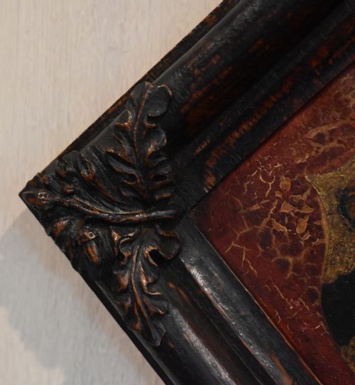 SMALL HERALDIC OIL PAINTING IN CARVED OAK FRAME - ADDITIONAL PHOTO 4