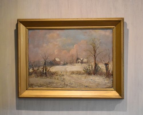 winter landscape oil painting by john edwards - CATEGORY: ANTIQUE ART - DATED 1890