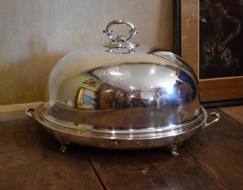 huge silver plate meat dish and cover - CATEGORY: ANTIQUE SILVER - DATED 1910