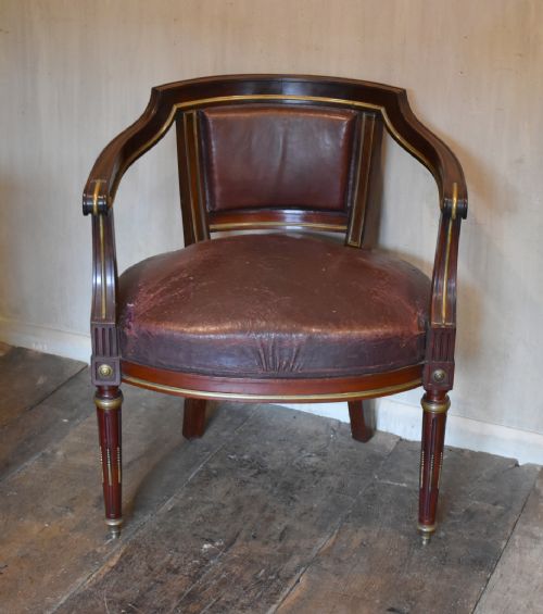 french mahogany brass and leather armchair - CATEGORY: ANTIQUE CHAIRS - DATED 1880