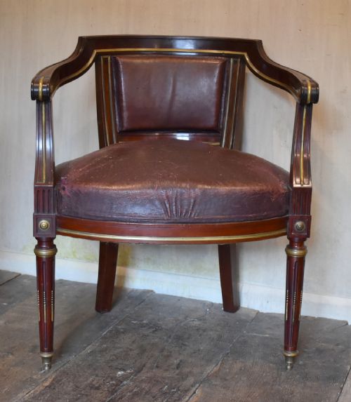 FRENCH MAHOGANY BRASS AND LEATHER ARMCHAIR - ADDITIONAL PHOTO 1