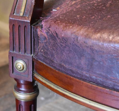 FRENCH MAHOGANY BRASS AND LEATHER ARMCHAIR - ADDITIONAL PHOTO 3